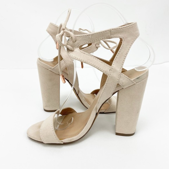 Charlotte Russe Womens Jennie Sandals 6 Faux Suede Open Toe Block Strappy Heels - Picture 5 of 11